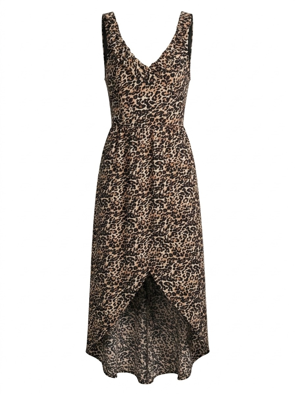 Crystal Doll Leopard Print High Low Maxi Dress Ruffle V-Neck Y2K Juniors 9